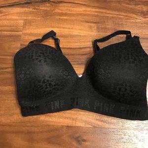 Victoria secret pink 36D bra black with pink, padded EUC